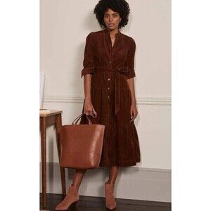 Boden Copper Burgundy Ellen Fine Corduroy Tiered Shirt Dress Sz 6 Cottagecore.